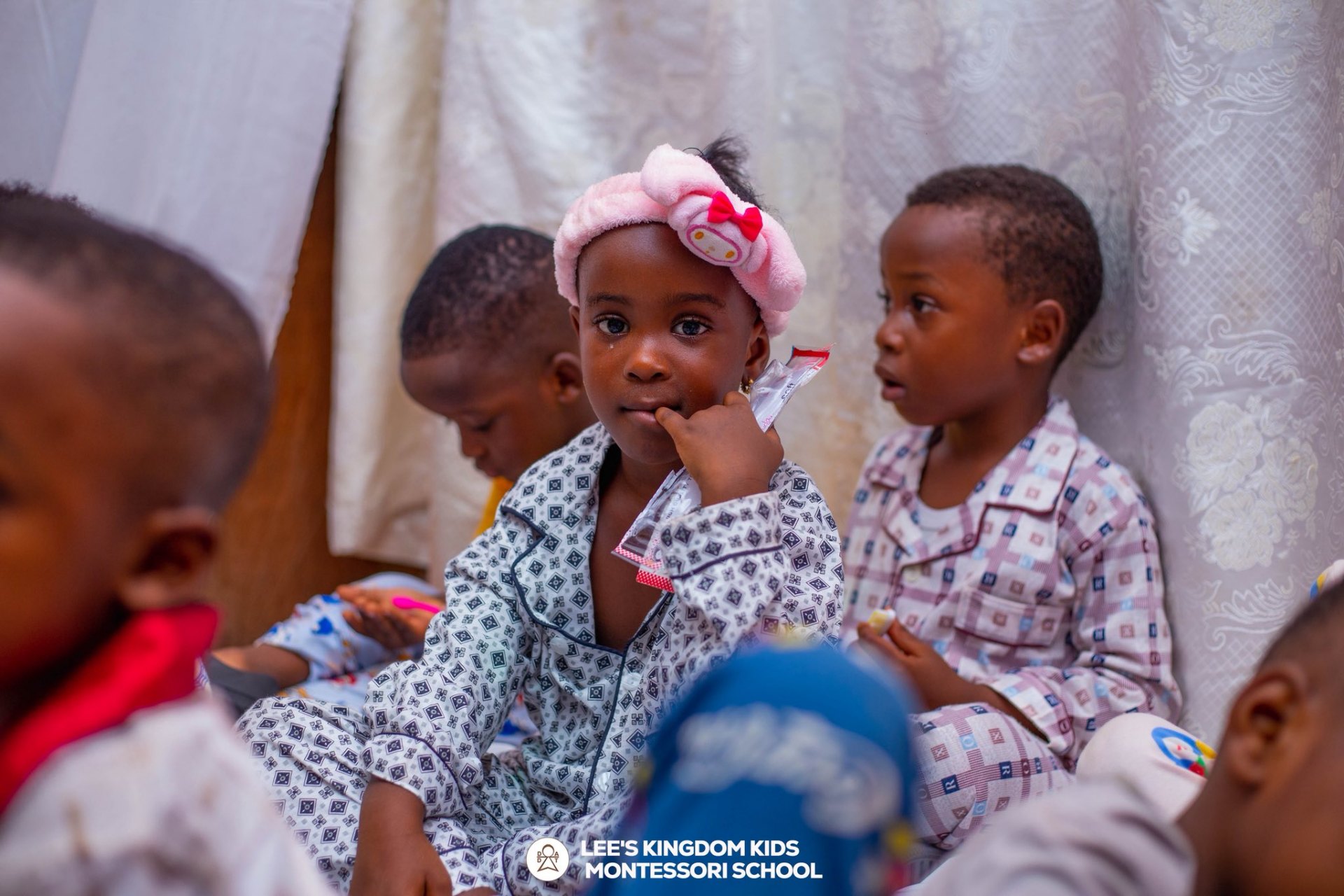 Children in pajamas at Pajama Day celebration