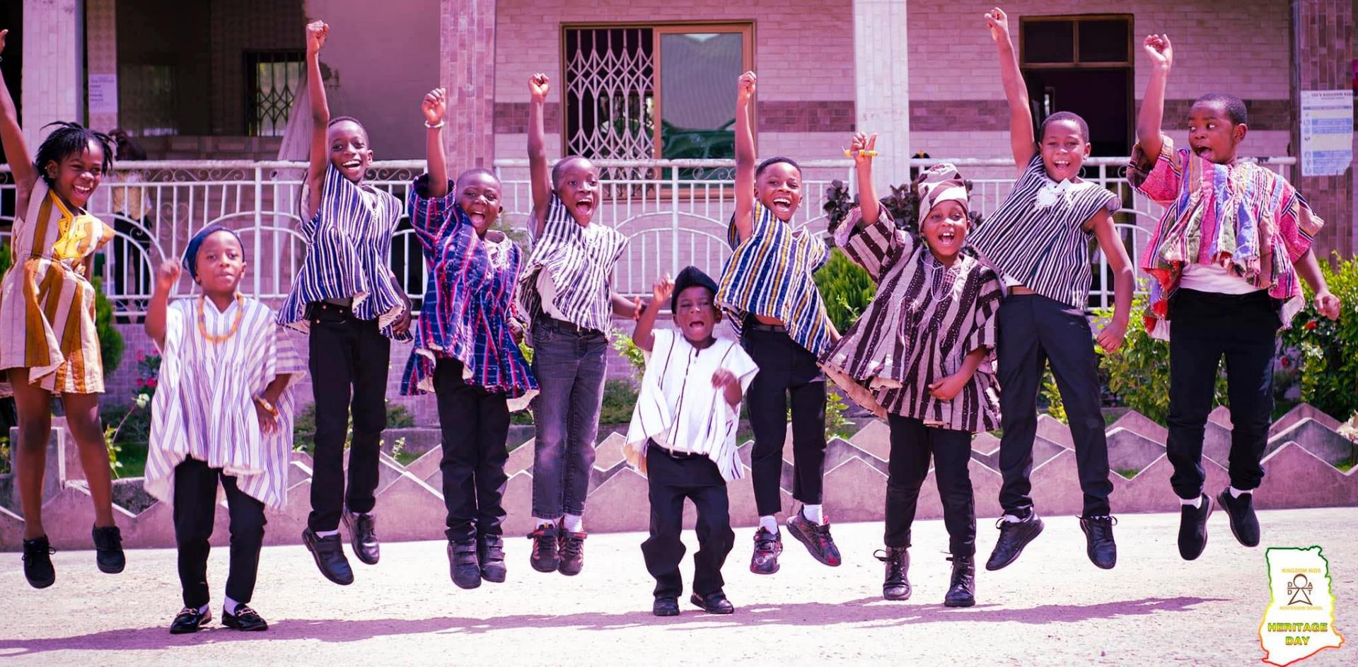 LEE's Kingdom Kids students in traditional smocks during Heritage Day